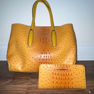 Leather yellow Tote and Wallet!